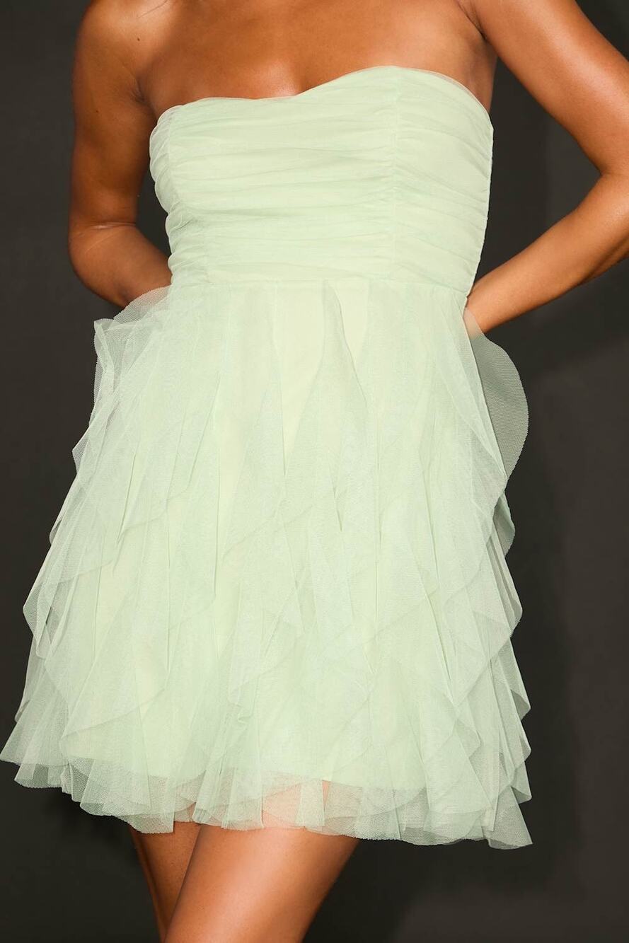 NWT Lulus Delightful Beauty Mint Green Mesh Strapless Ruffled Mini Dress Sz XXL